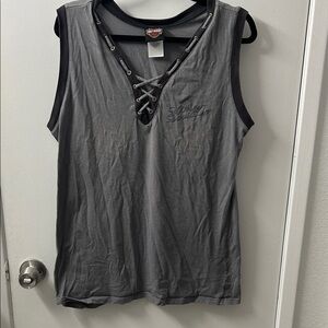Harley-Davidson Charcoal Lace-Up Tank Top